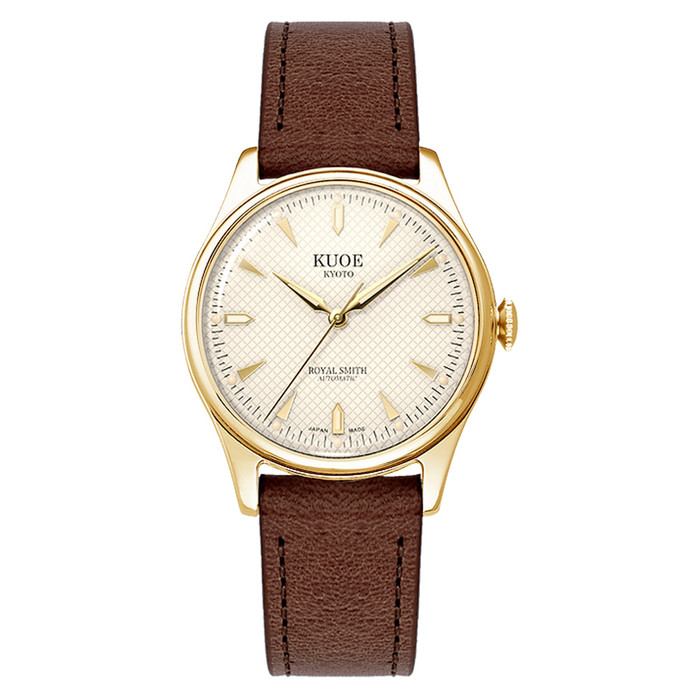KUOE Royal Smith 90-006 Automatic 35mm Goldtone Watch with Ivory Dial #RS90006C-GD-IV-IT-DBR-SA KUOE Royal Smith 90-006 Automatic 35mm Goldtone Watch with Ivory Dial #RS90006C-GD-IV-IT-DBR-SA