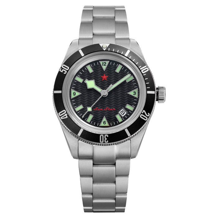 Red Star SEA STAR Watch with Black Dial and Black Bezel #7074G-C
