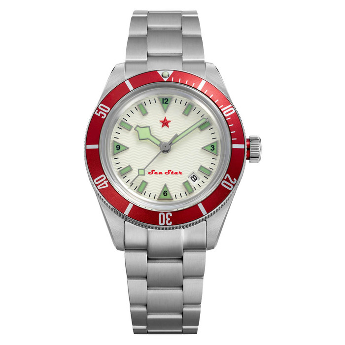 Red Star SEA STAR Watch with Full Lume Dial and Red Bezel #7074G-G