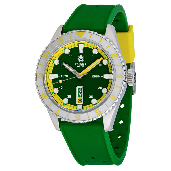 Varsity Automatic Watch with Green Dial, Yellow and White Accents #VW-08