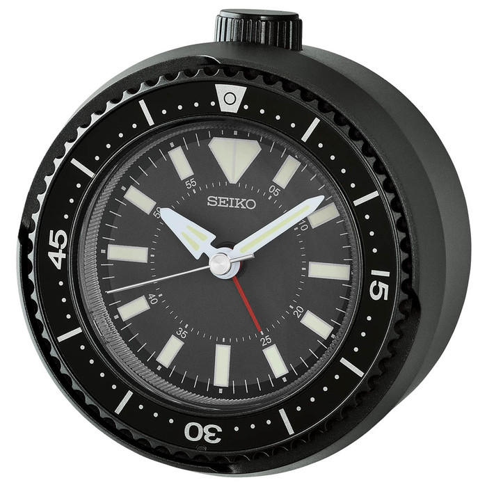 Seiko Mai Modern Rotating Bezel Alarm Clock in Metallic Black #QHE207KLH