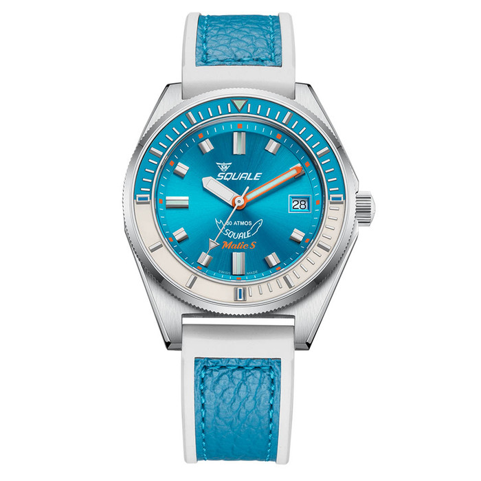Squale Matic S Light Blue Watch with Leather-Rubber Strap #MATICLBWLB.RLWLB