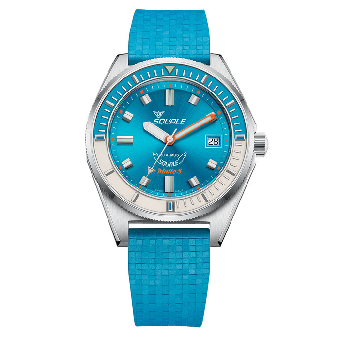 Squale Matic S Light Blue Watch with Mosaic Rubber Strap #MATICLBWLB.MRLB