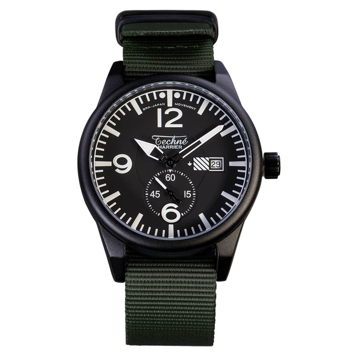 Techne Harrier Aviator Quartz Watch with 41mm Black Aluminum Case #386.122