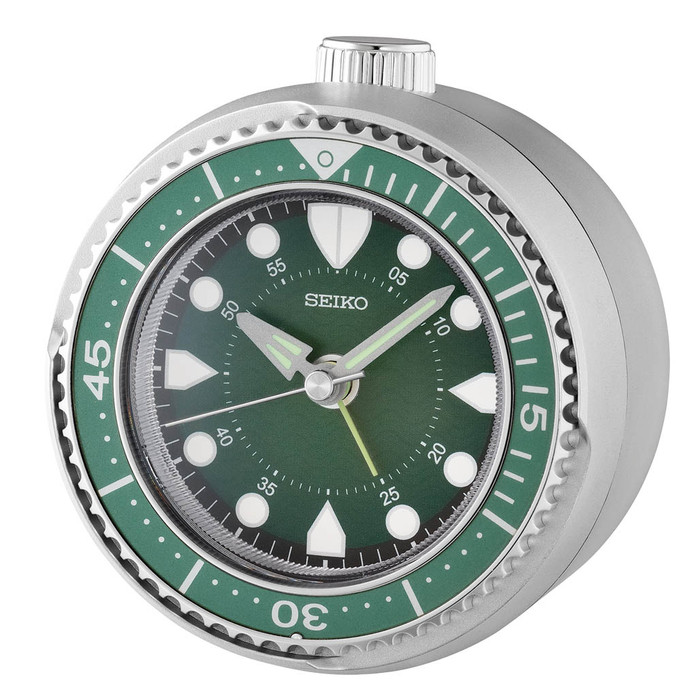 Seiko Mai Modern Rotating Bezel Alarm Clock in Green #QHE207ALH