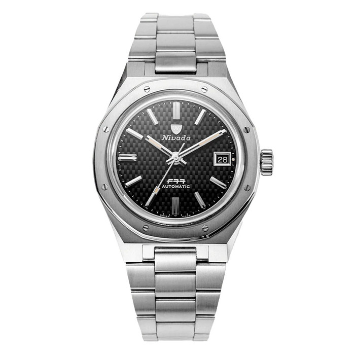 Nivada Grenchen 37mm F77 Watch with Black Tapisserie Dial#69000A77