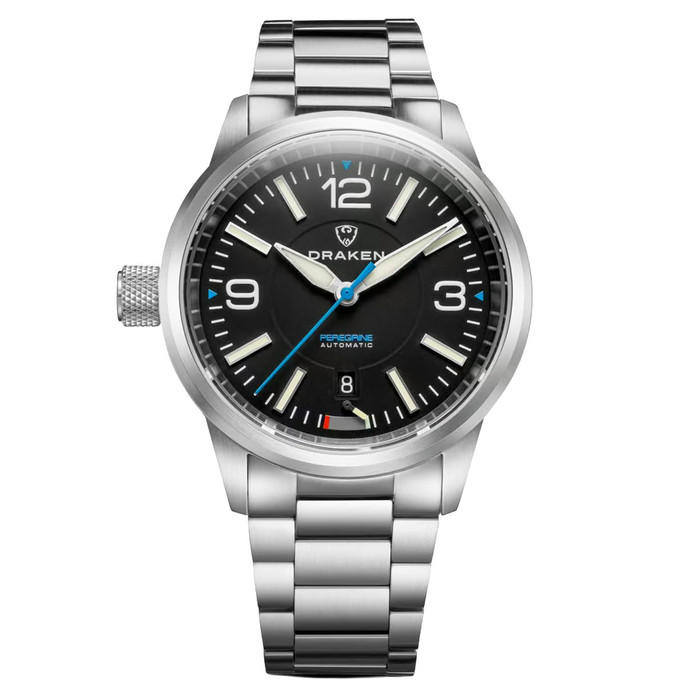Draken Peregrine 'A' Black Dial Watch with Left Crown #DKN-11