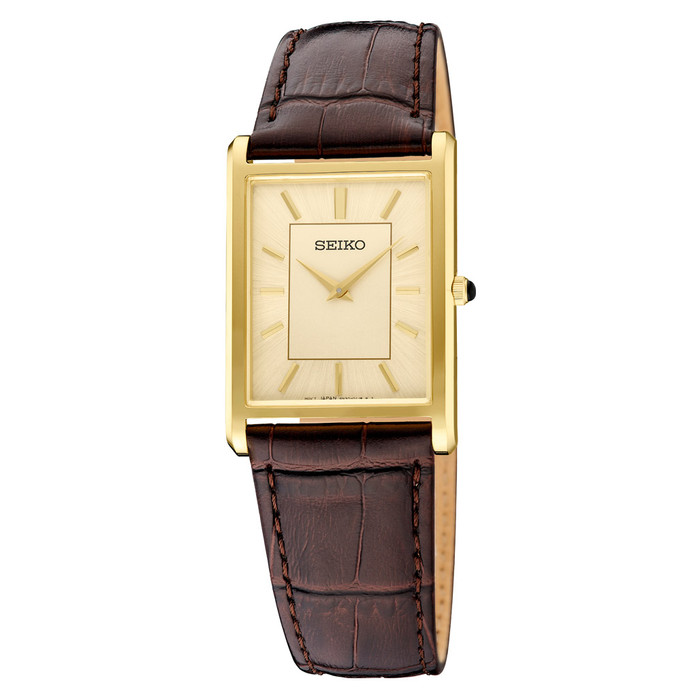 Seiko Classic Goldtone Thin Quartz Dress Watch with Sapphire Crystal #SWR106