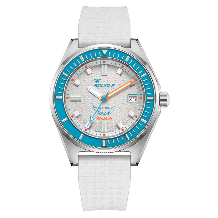 Squale Matic S White Dial Watch with Mosaic Rubber Strap #MATICLBWT.MRWTv