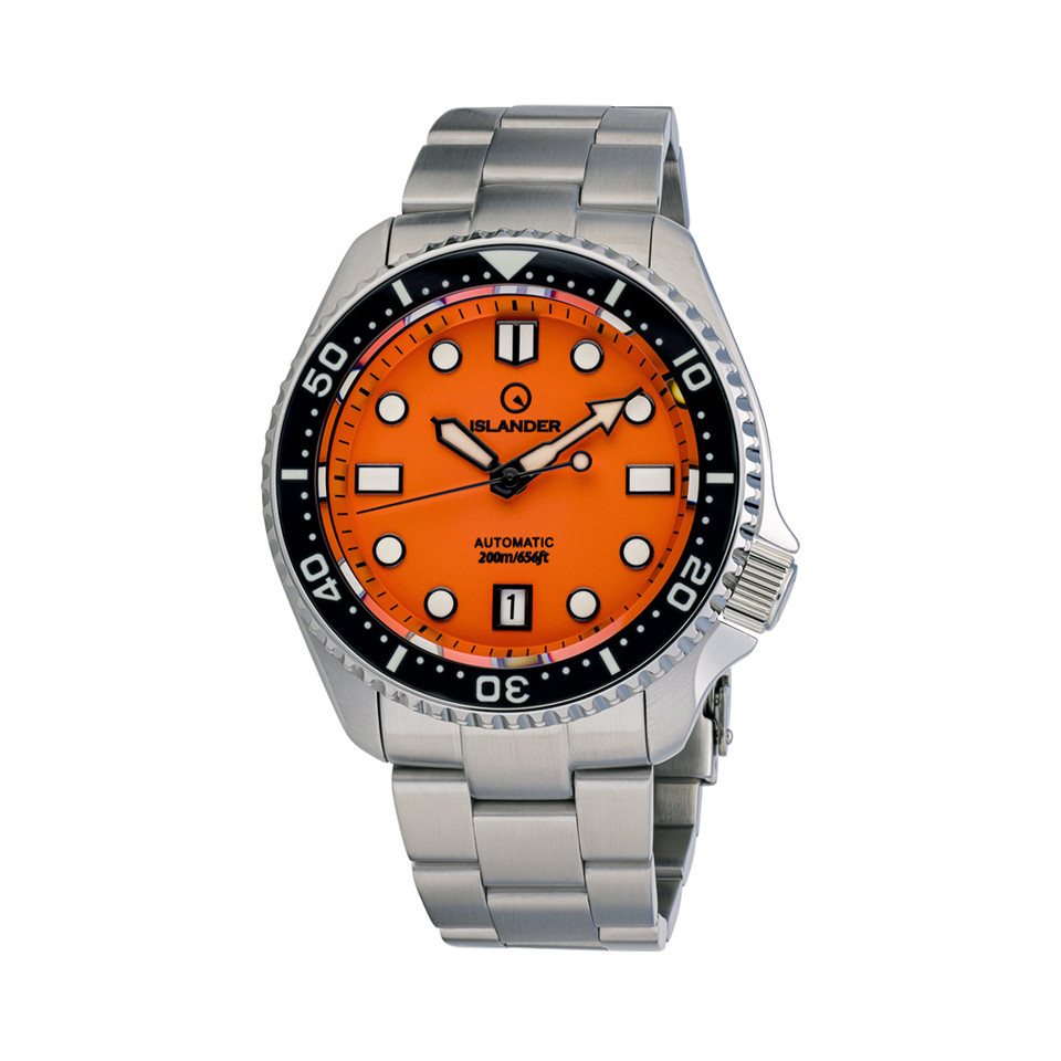 Islander Automatic Dive Watch with Orange Dial and Luminous Ceramic ...