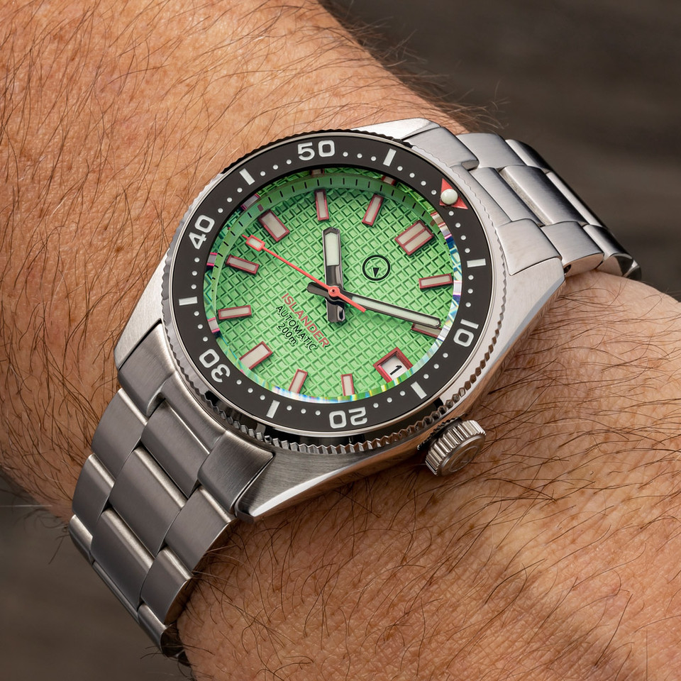 Islander 38mm Automatic Dive Watch with a Mint Green Waffle Dial and