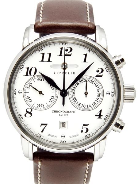 ZEPPELIN / クォーツ腕時計/アナログ/レザー/WHT/BRW/LZ127 Graf Zeppelin LZ127 Count Zeppelin Chronograph with Sapphire