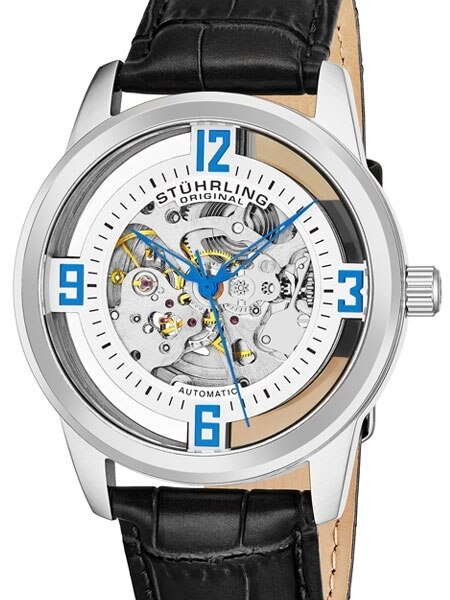 Stuhrling Winchester Skeleton Automatic Watch with Blue Hands