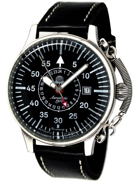 Aeromatic 1912 Automatic 24 Hour Watch, Black Dial and Spring