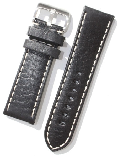 Toscana PANERAI Style Black Italian Leather Strap with Contrasting