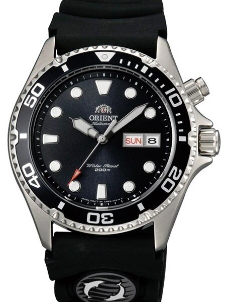 Orient Ray Black Dial 21-Jewel Automatic Dive Watch on Rubber