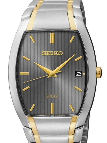 Seiko Solar Powered Watch with 35mm Tonneau Case, Stainless Steel