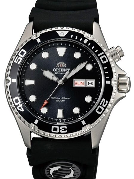 Orient Ray Black Dial 21-Jewel Automatic Dive Watch on Rubber