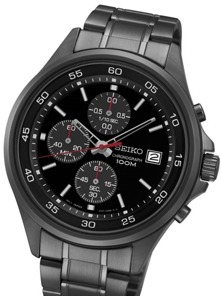 SEIKO クロノグラフ ブラックウォッチ Seiko Chronograph Watch with 43mm Black Ion Stainless Steel Case