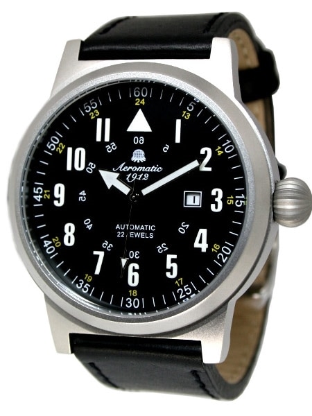 Aeromatic 1947 Automatic Aviator's Watch with Black Leather Strap