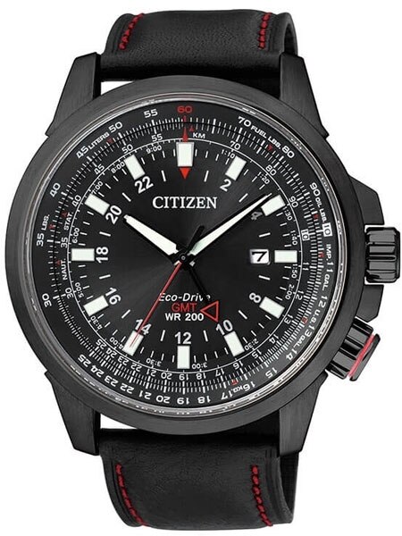 Citizen Eco-Drive Aviator GMT Watch with Inner Slide Rule Bezel #BJ7075-02E