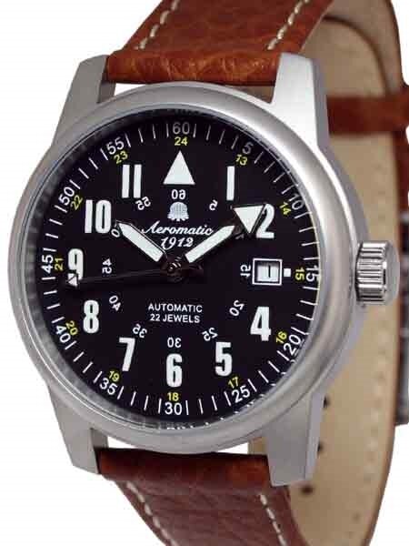 Aeromatic 1912 Automatic Aviator Watch with Brown Strap #A1027 Brown