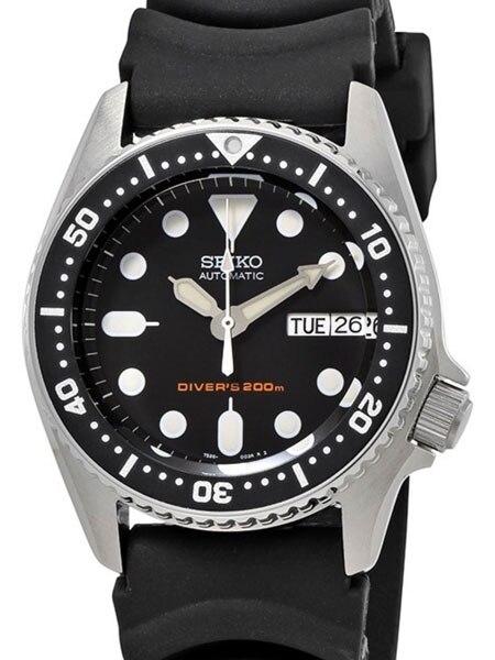 Seiko Black 21-Jewel Automatic Dive Watch with Rubber Strap #SKX013K1