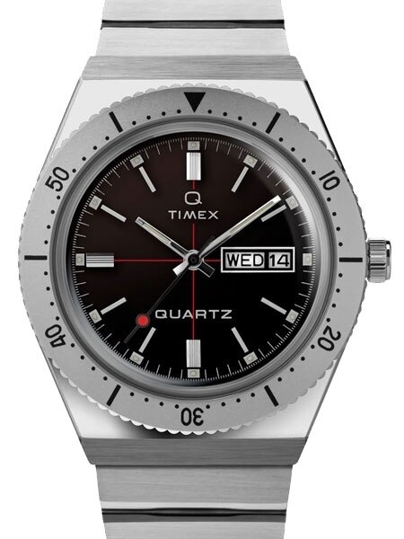 Timex Q 38mm Quartz Reissue Watch with Black Dial and Stainless