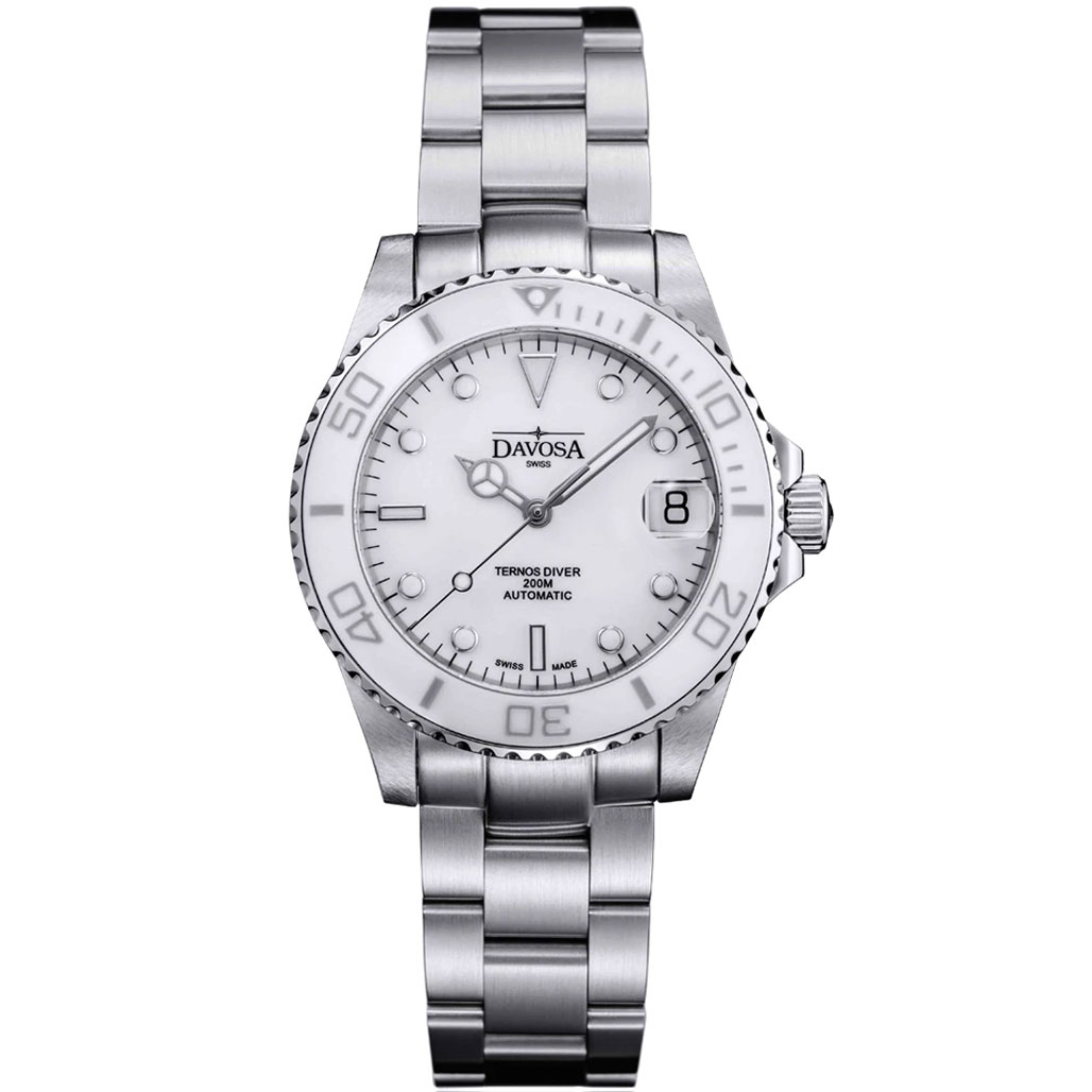 Davosa 36.5mm Medium Ternos Swiss Automatic Dive Watch with White