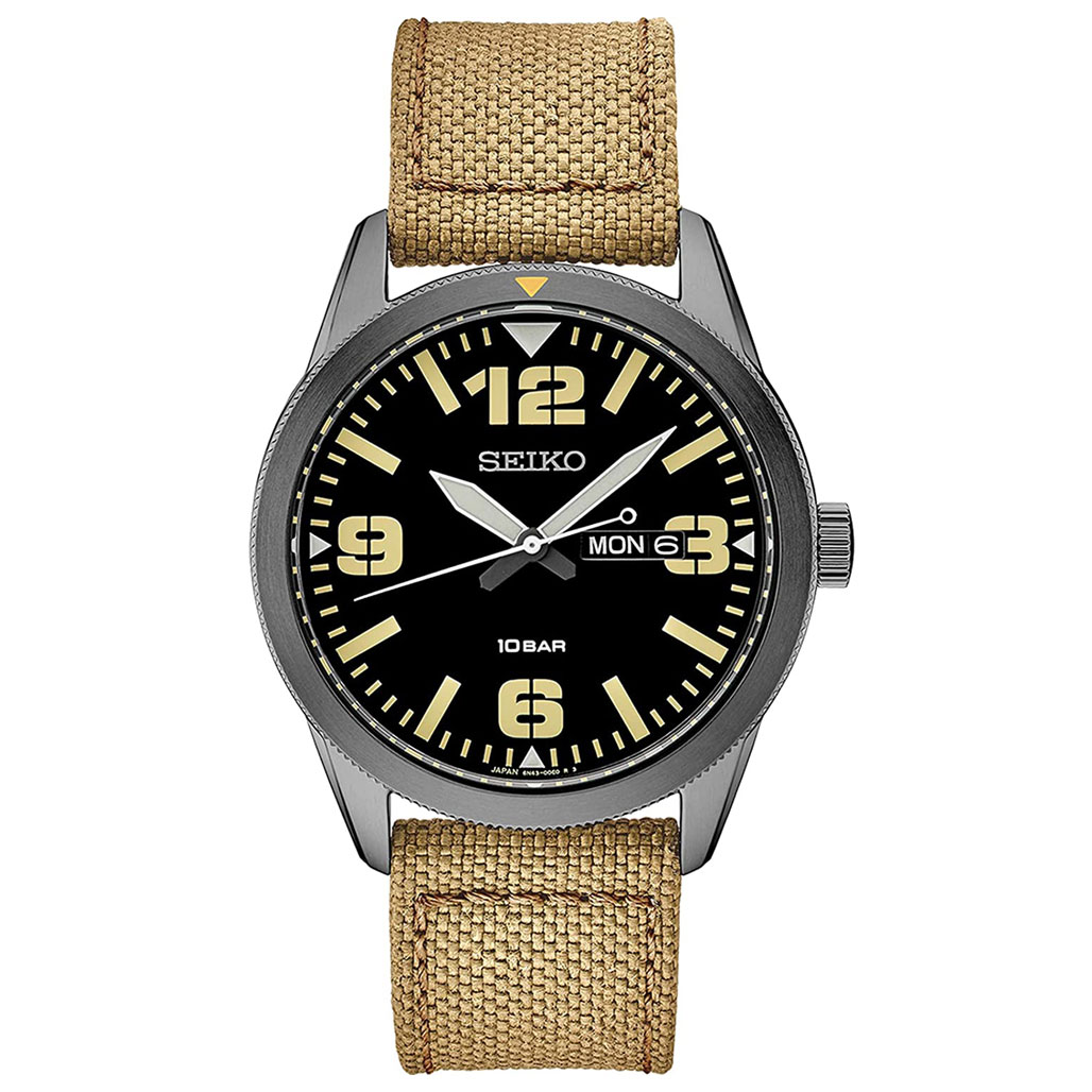 Seiko 43mm PVD Case Quartz watch with an easy-to-read black dial