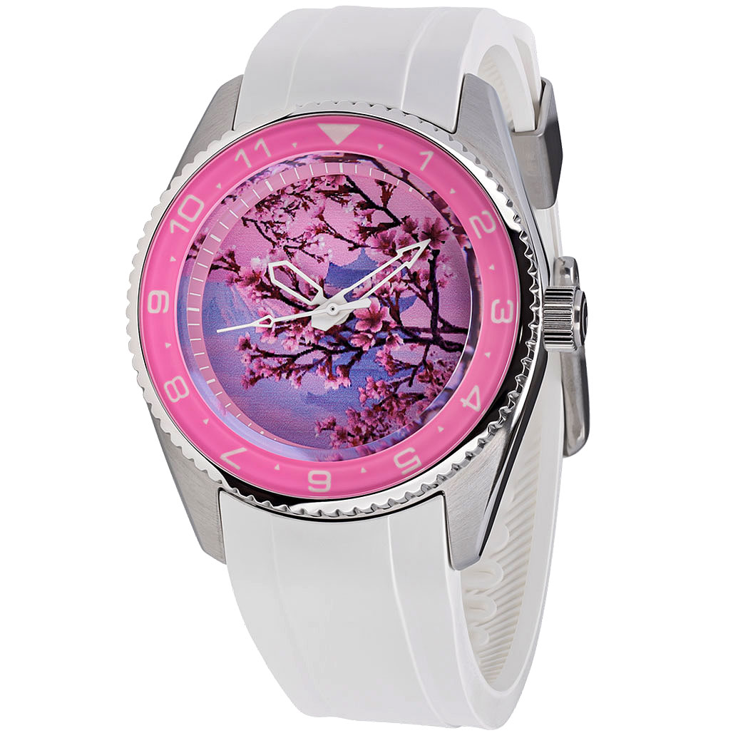 er Automatic Watch ISL-54 セイコー Islander 38mm Automatic Cherry Blossom Watch with White Rubber