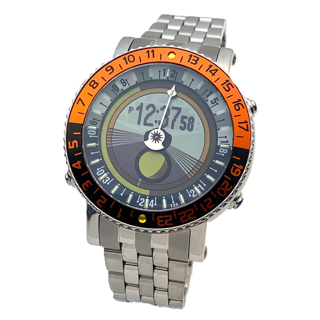 YES V7 Titanium World Time Watch with Orange Accents and Titanium