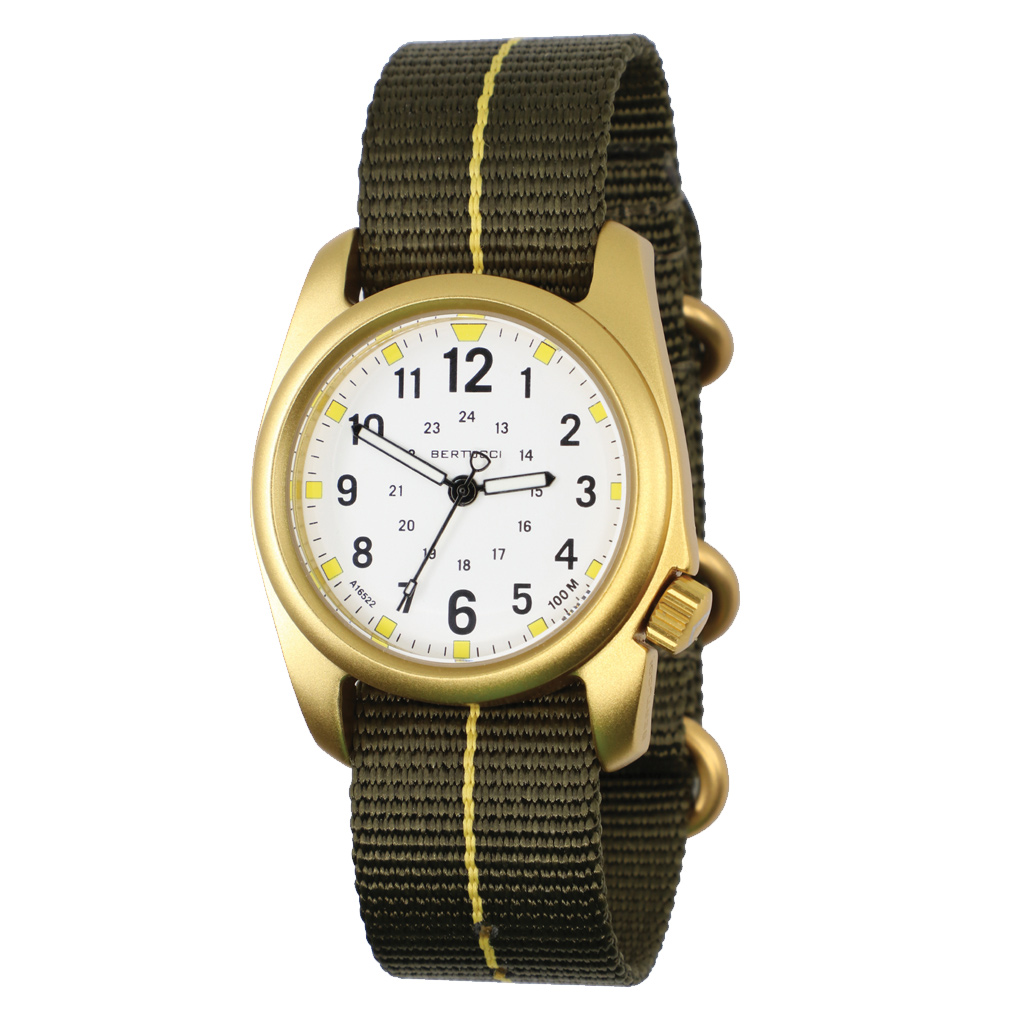 Bertucci A-2A Golden Field Watch with White Dial and Striped Nylon