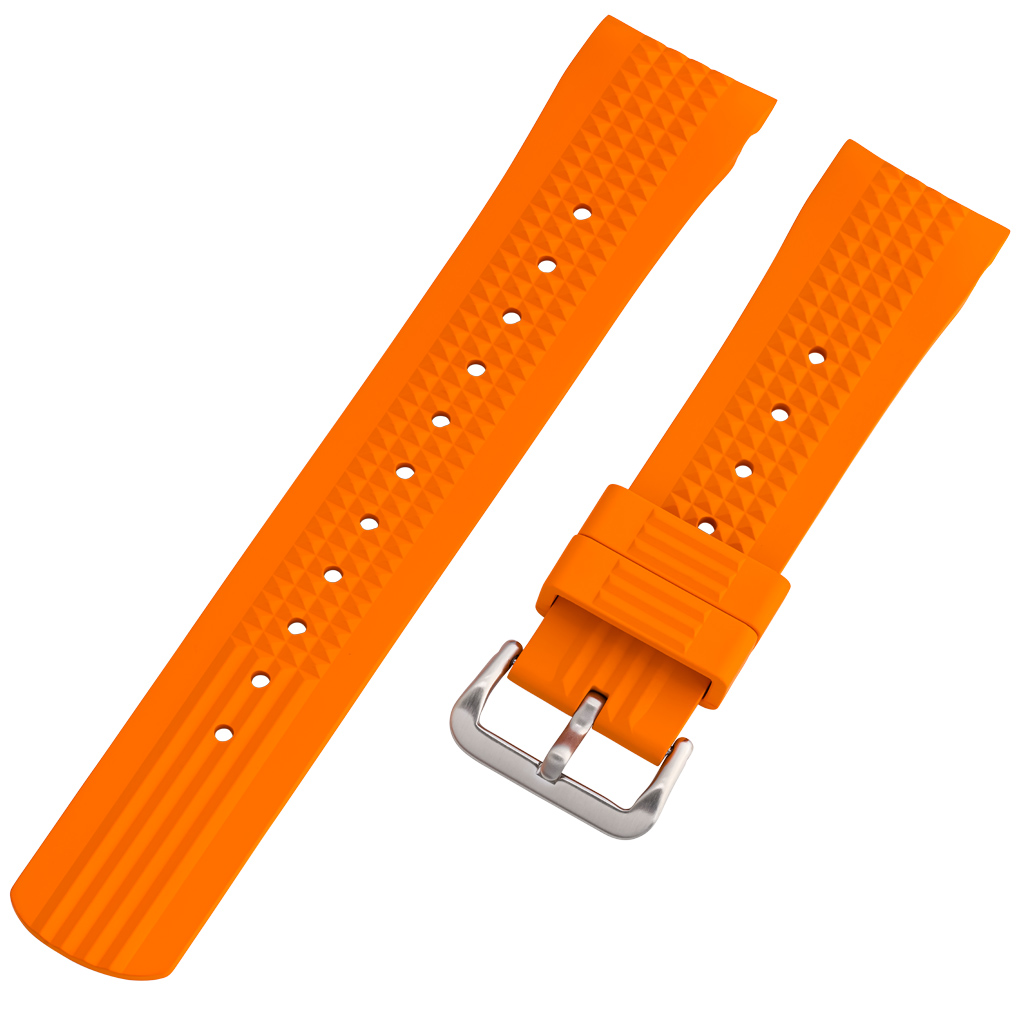 B:TOGETHER ストラップ52inch & TAB ORANGE Islander 22mm Orange Waffle FKM Rubber Strap with Curved