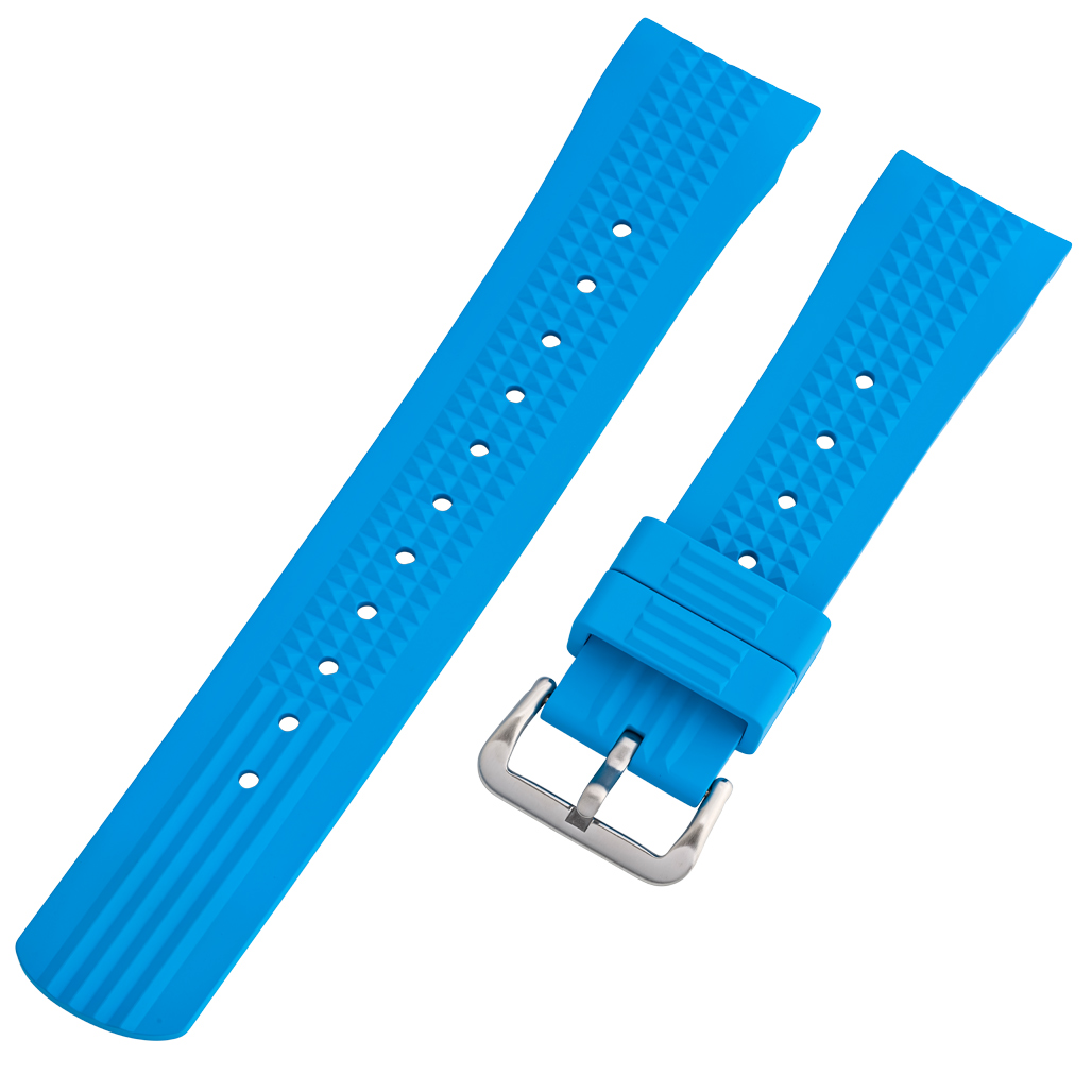 Islander 22mm Sky Blue Waffle FKM Rubber Strap with Curved Ends