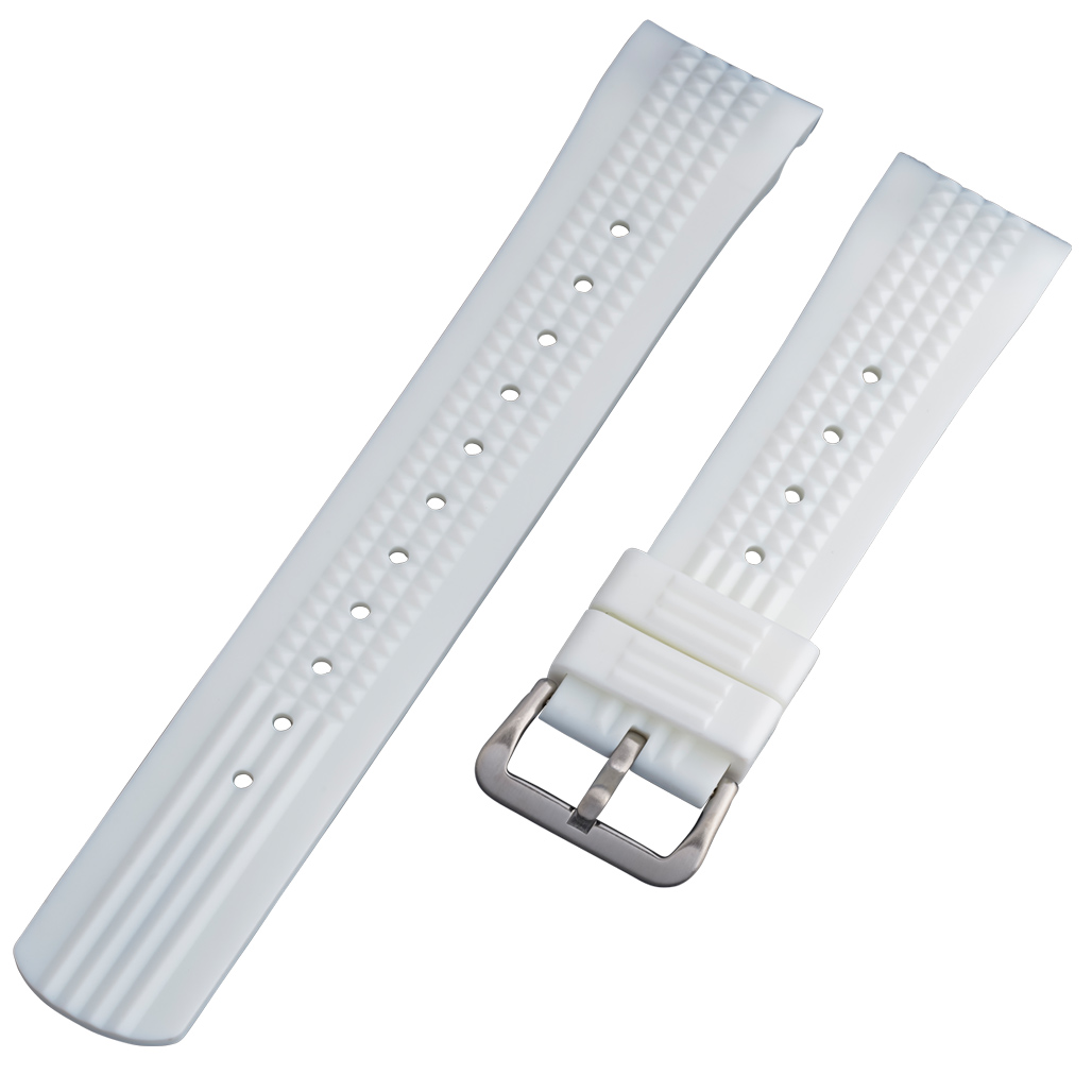 Islander 22mm Pure White Waffle FKM Rubber Strap with Curved Ends