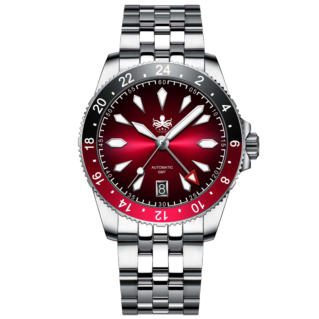Phoibos Voyager GMT Automatic Watch with Red Dial #PY043D