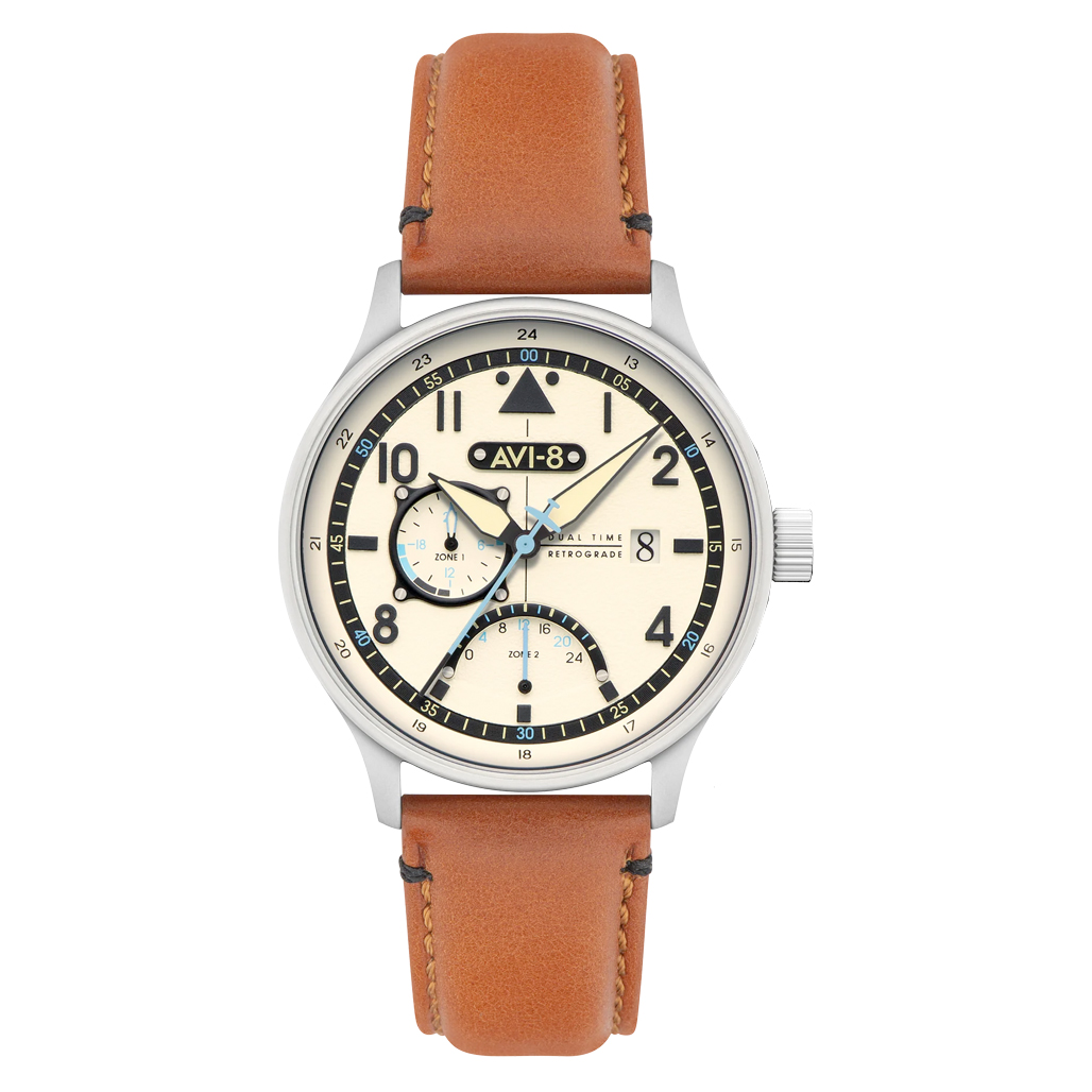 AVI-8 McKellar Dual Time Watch with Ivory Dial #AV-4101-0C