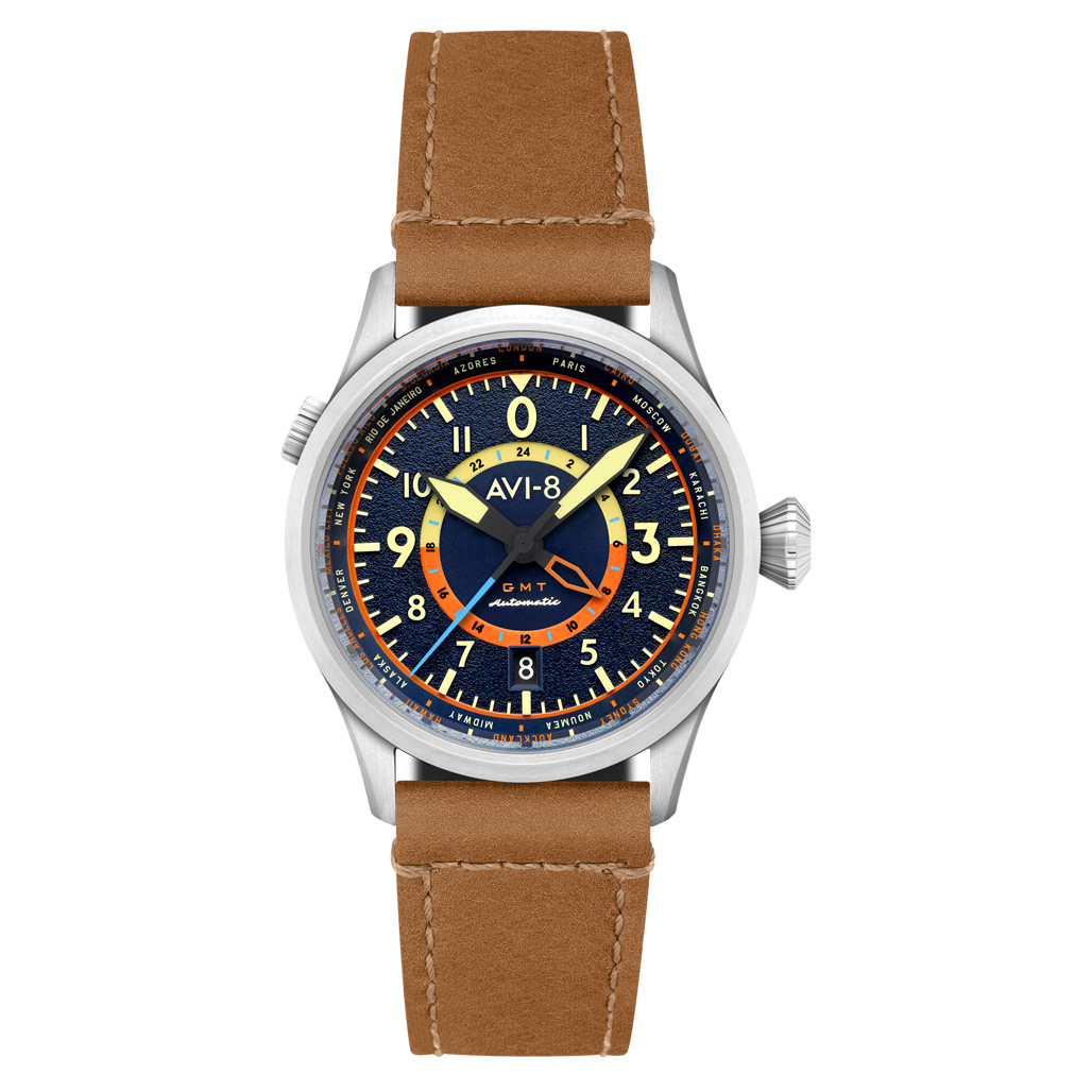 AVI-8 Flyboy Wingman Worldtimer GMT with Atlantic Blue Dial #AV