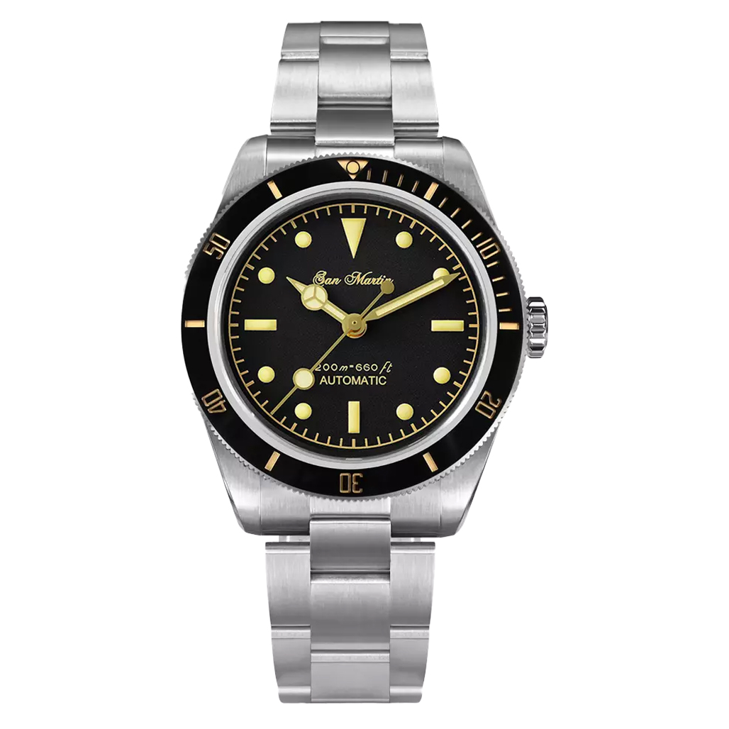 SAN MARTIN サンマーティンSN004 レトロ ダイバーズ オマージュ San Martin Automatic Watch with Black and Gilt Dial #SN004-A