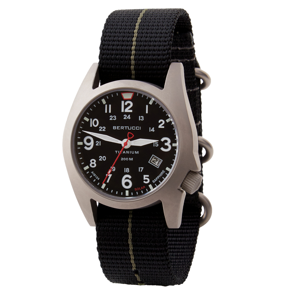 Bertucci A-7T Retrospec Solar Titanium Field Watch with Black Nylon Strap #12900