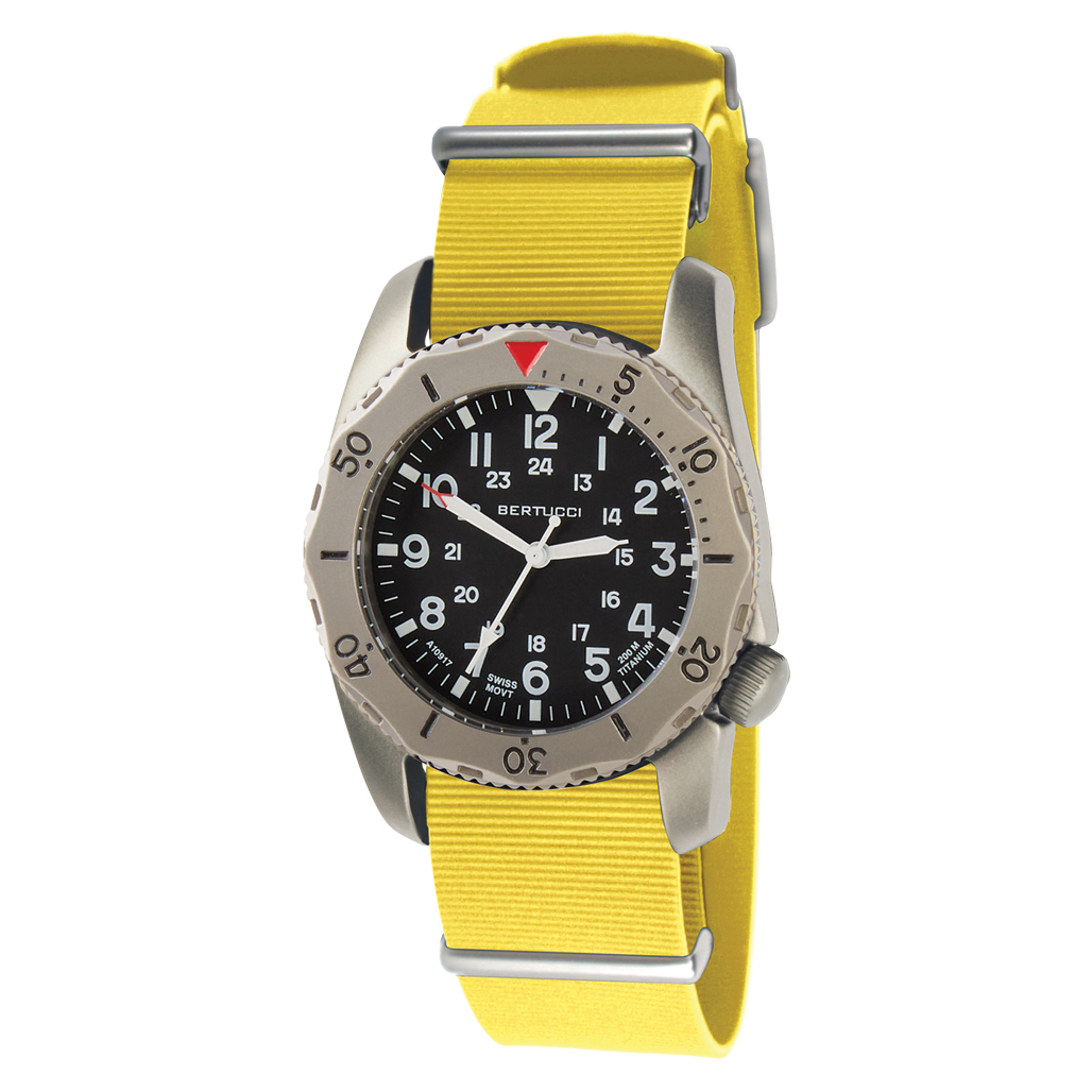 Bertucci A-2TR Field Pro Black Dial Watch with Yellow Italian