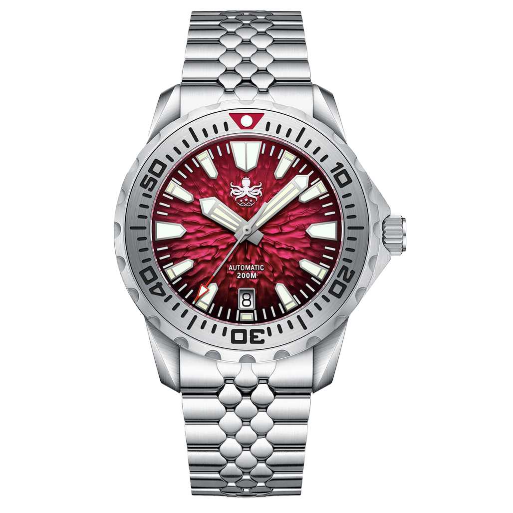 PHOIBOS KRAKEN Automatic Dive Watch with Lava Red Dial #PY059E