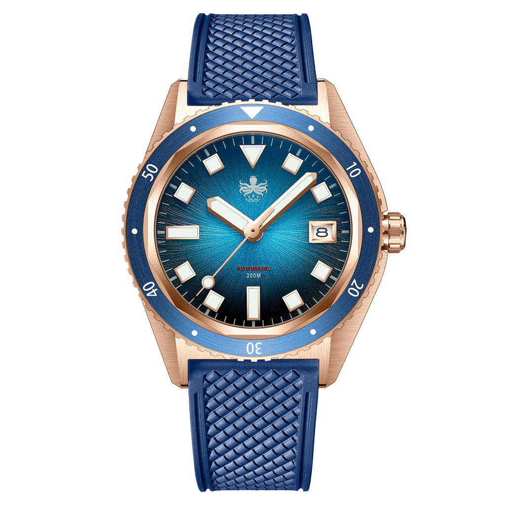 PHOIBOS Argo Bronze Automatic Dive Watch with Spiral Sunray Blue