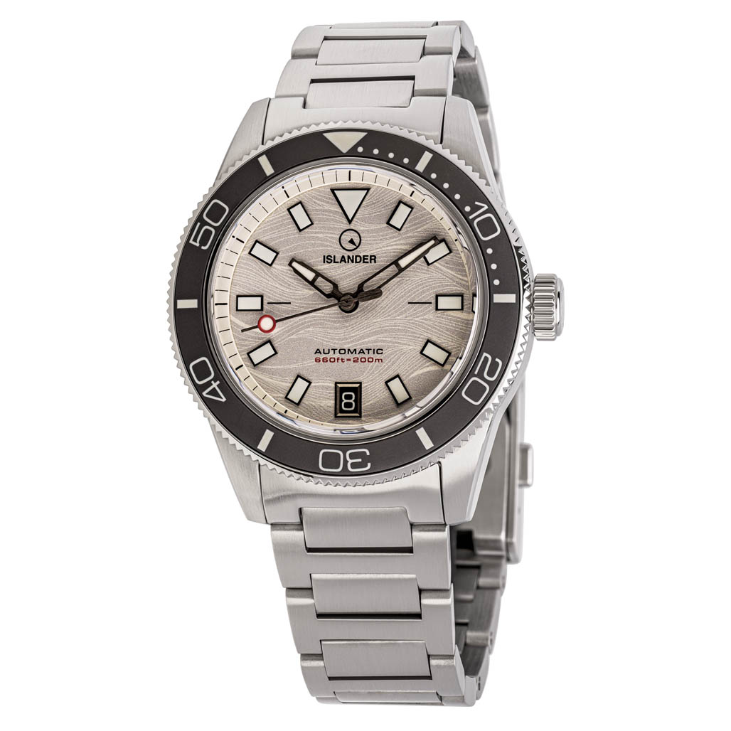 Islander Bayport Automatic Dive Watch with Silver-White Wave Dial