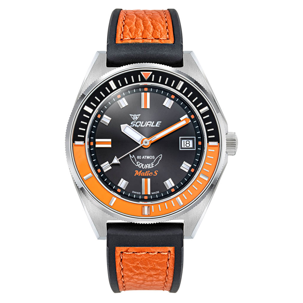 Squale Matic S Black Dial Watch with Leather-Rubber Strap