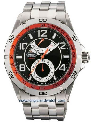 Planet Orient Orange 21-Jewel Automatic Power Reserve on a