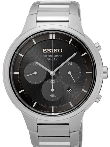 Seiko Solar Powered Chronograph Watch with Stainless Steel Case