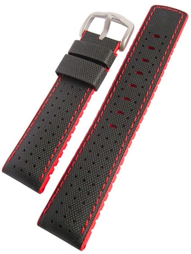 Hirsch Robby Watch Strap with sailcloth effect leather and rubber ventilated lining 09120940 50