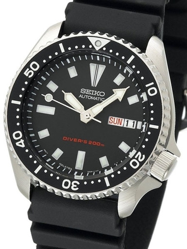 Seiko Black 21-Jewel Automatic Dive Watch with Rubber Strap #SKX173